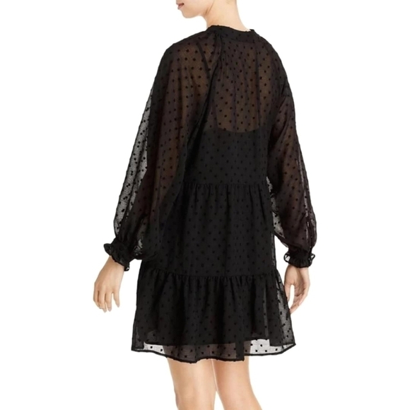 NWT Swiss Dot Long Sleeve Tie Neck Mini Dress Small - Picture 2 of 4